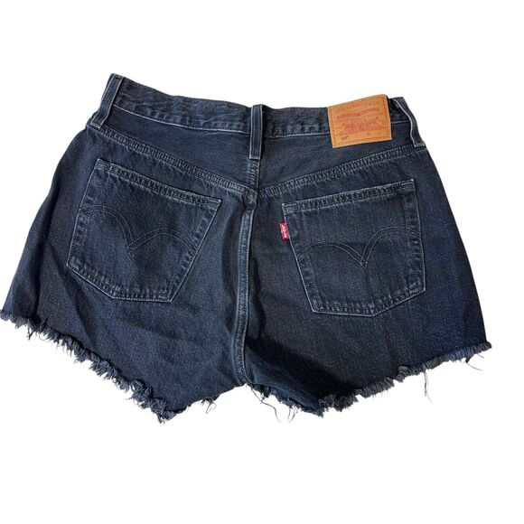 Levi's 501 Cut Off Shorts Womens Size 29 Black Button Fly Distressed 3" Inseam - Picture 1 of 14